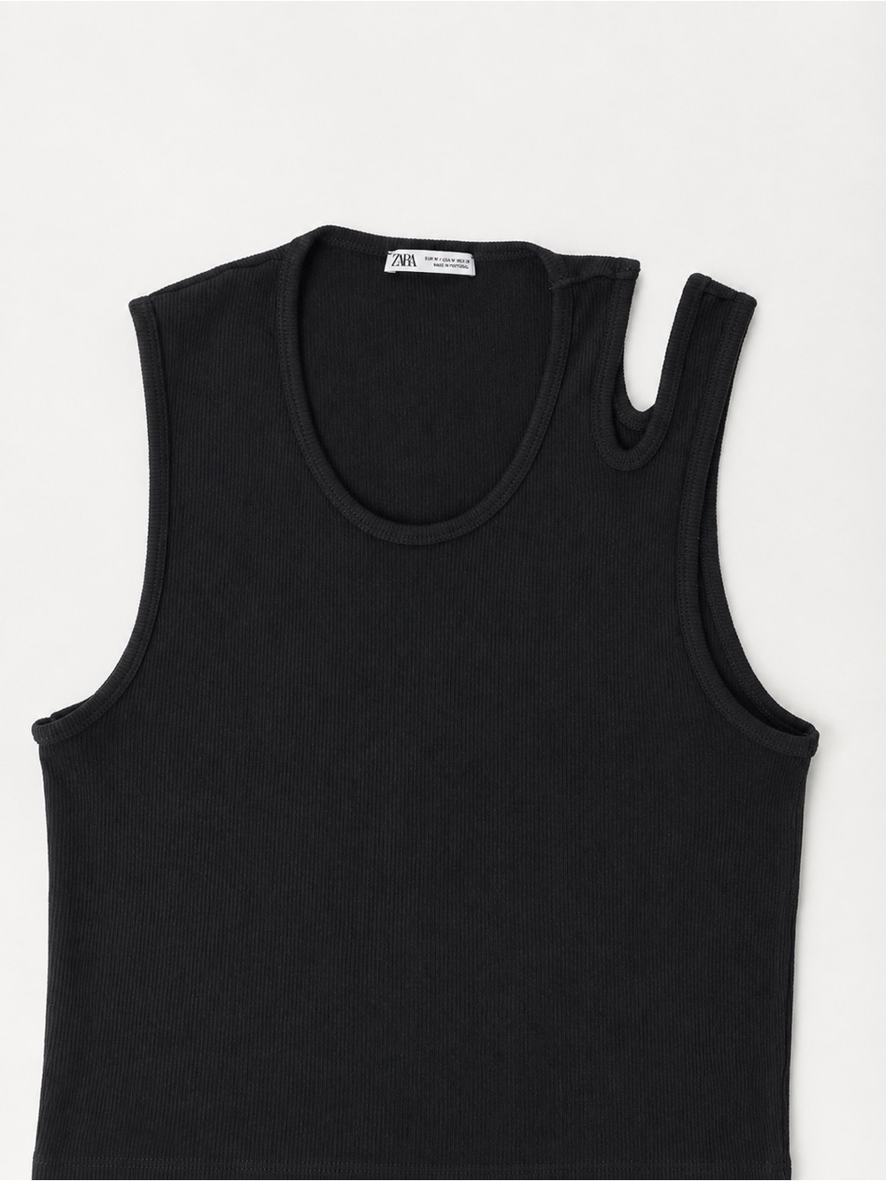 ZARA Black Men's Ribbed Tank Top with Shoulder Cutout Size Medium - Picture 3 of 6